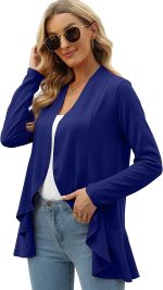 Geifa Cardigan for Women Lightweight Ruffle Drape Open Front Cardigans Sweaters Long Sleeve - Image 2